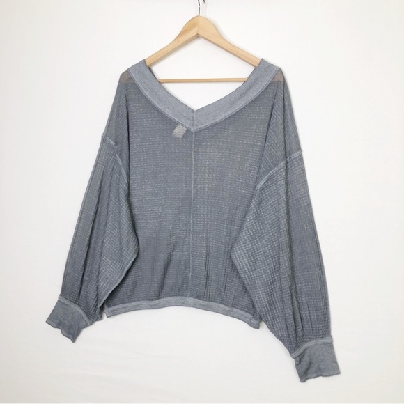 Free people with a free, gray, sheer oversized top - Picture 8 of 12